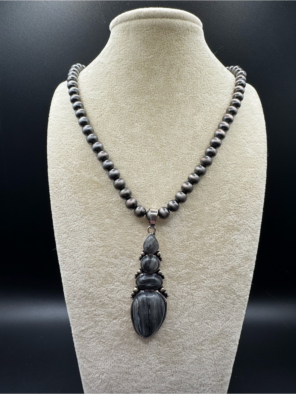 Navajo-Style Faux Desert Pearl Necklace with Multi-Stone Pendant